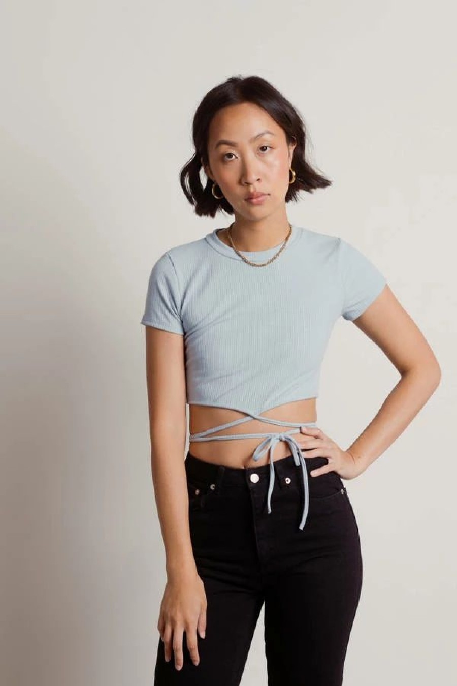 * Tobi Will Be Waiting Blue Waist Tie Crop Top | Crop Tops