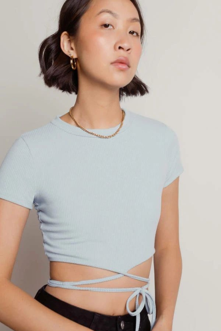 * Tobi Will Be Waiting Blue Waist Tie Crop Top | Crop Tops