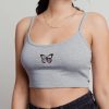 * Tobi Free Butterfly Embroidered Heather Grey Crop Tank | Crop Tops