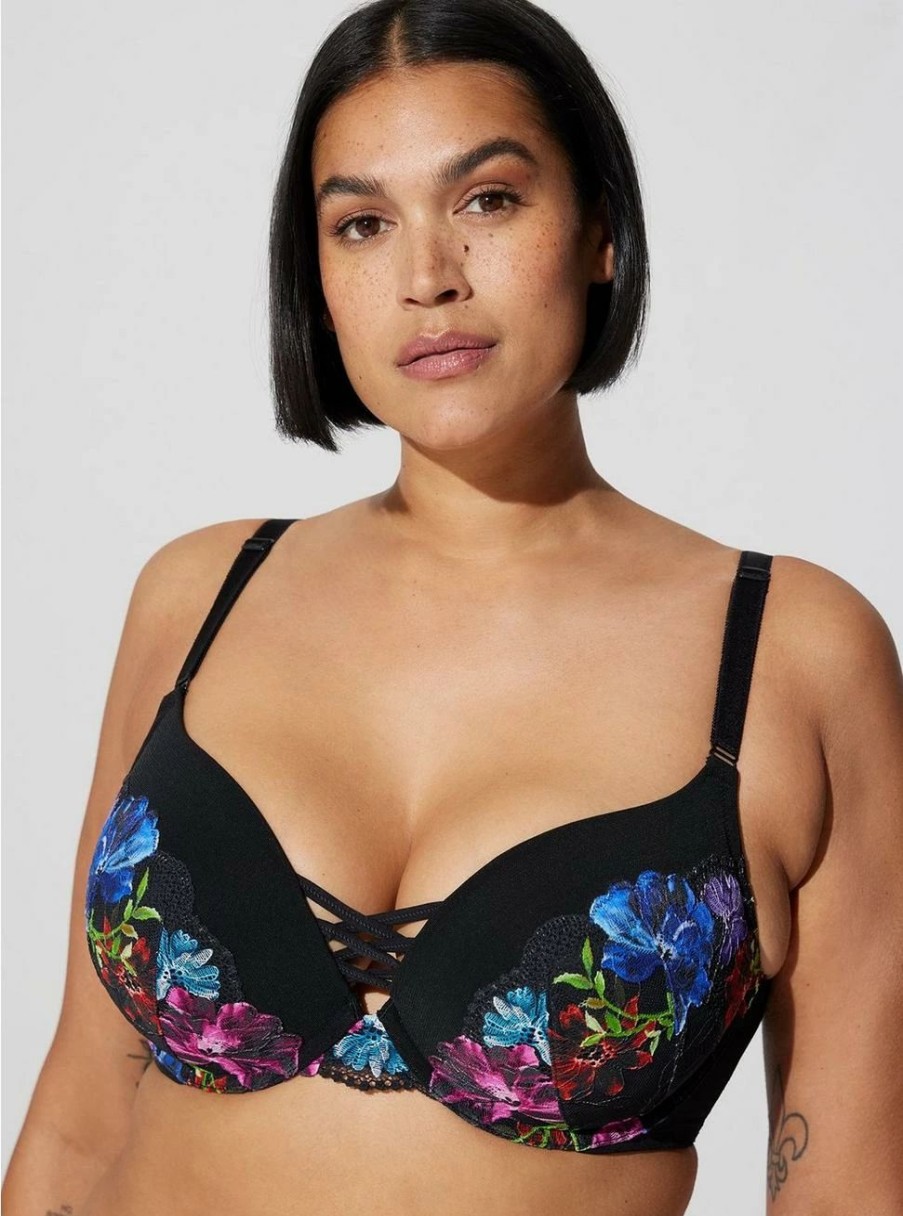 * Torrid Xo Plunge Push Up Photo Floral Lace 360 Back Smoothing Bra | Bras