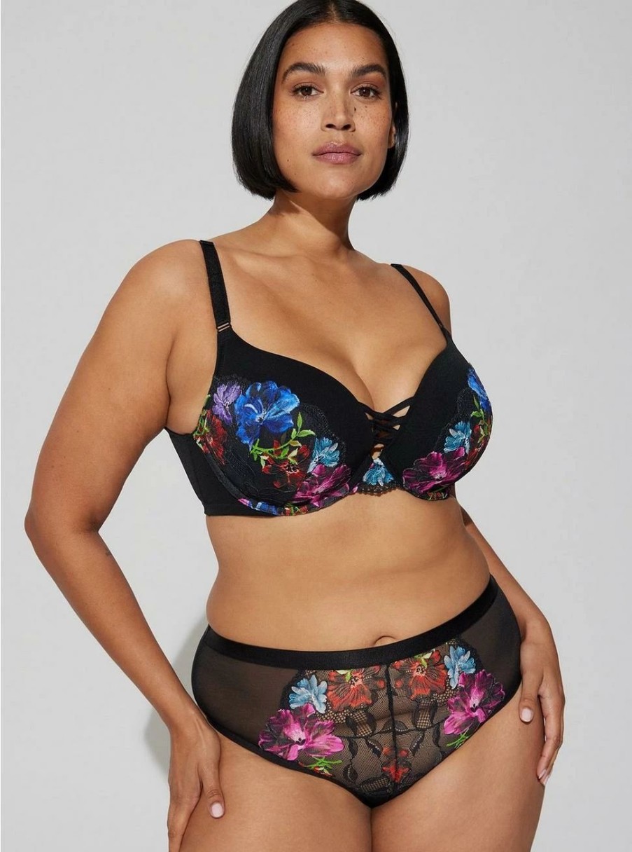 * Torrid Xo Plunge Push Up Photo Floral Lace 360 Back Smoothing Bra | Bras