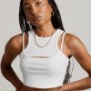 * Tobi Step Up Off White Ribbed Halter Cutout Crop Top | Crop Tops