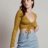 * Tobi Kassi Moss Tunneled Ruched Long Sleeve Crop Top | Crop Tops