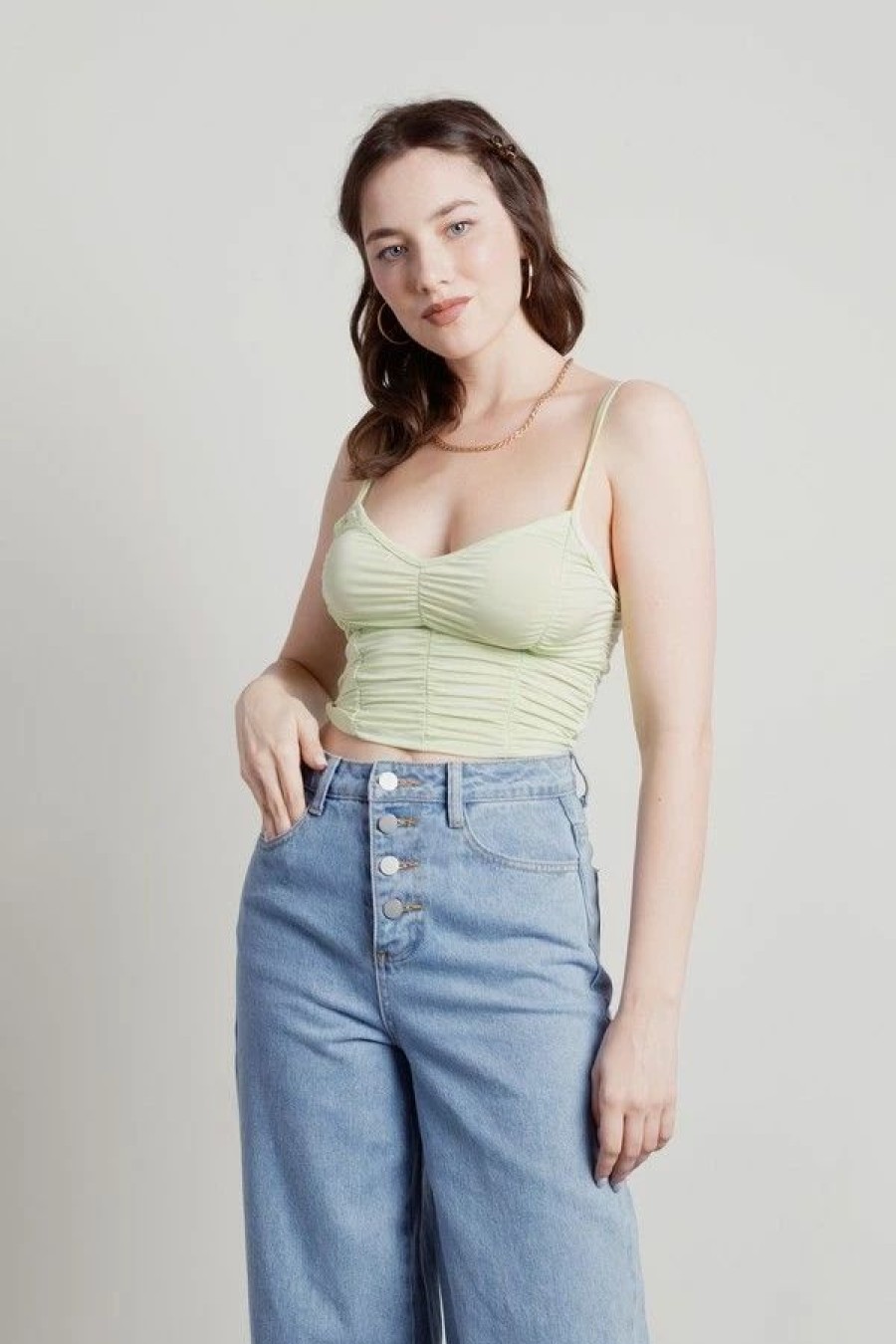 * Tobi All The Money Mint Ruched Cami Crop Tank Top | Crop Tops