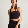 * Tobi Bad Habit Grey Ribbed Neck Tie Crop Tank Top | Crop Tops