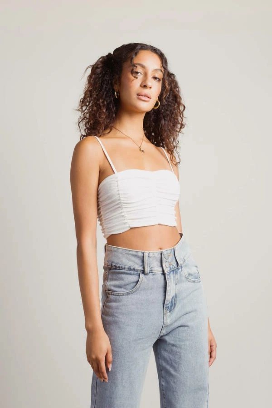 * Tobi Countless Memories Ivory Ruched Crop Tank Top | Crop Tops