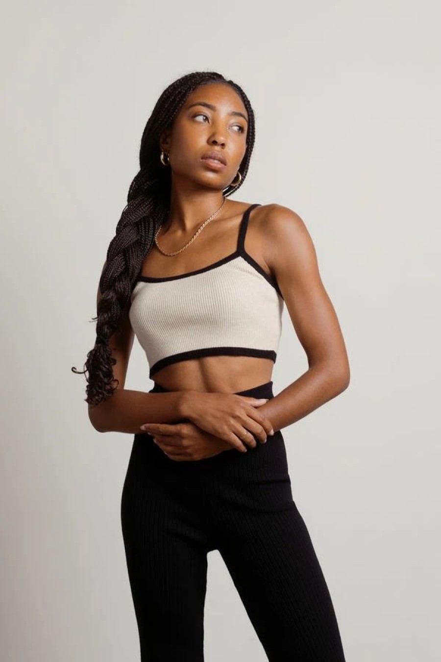 * Tobi Outside The Lines Taupe Black Contrast Crop Tank Top | Crop Tops