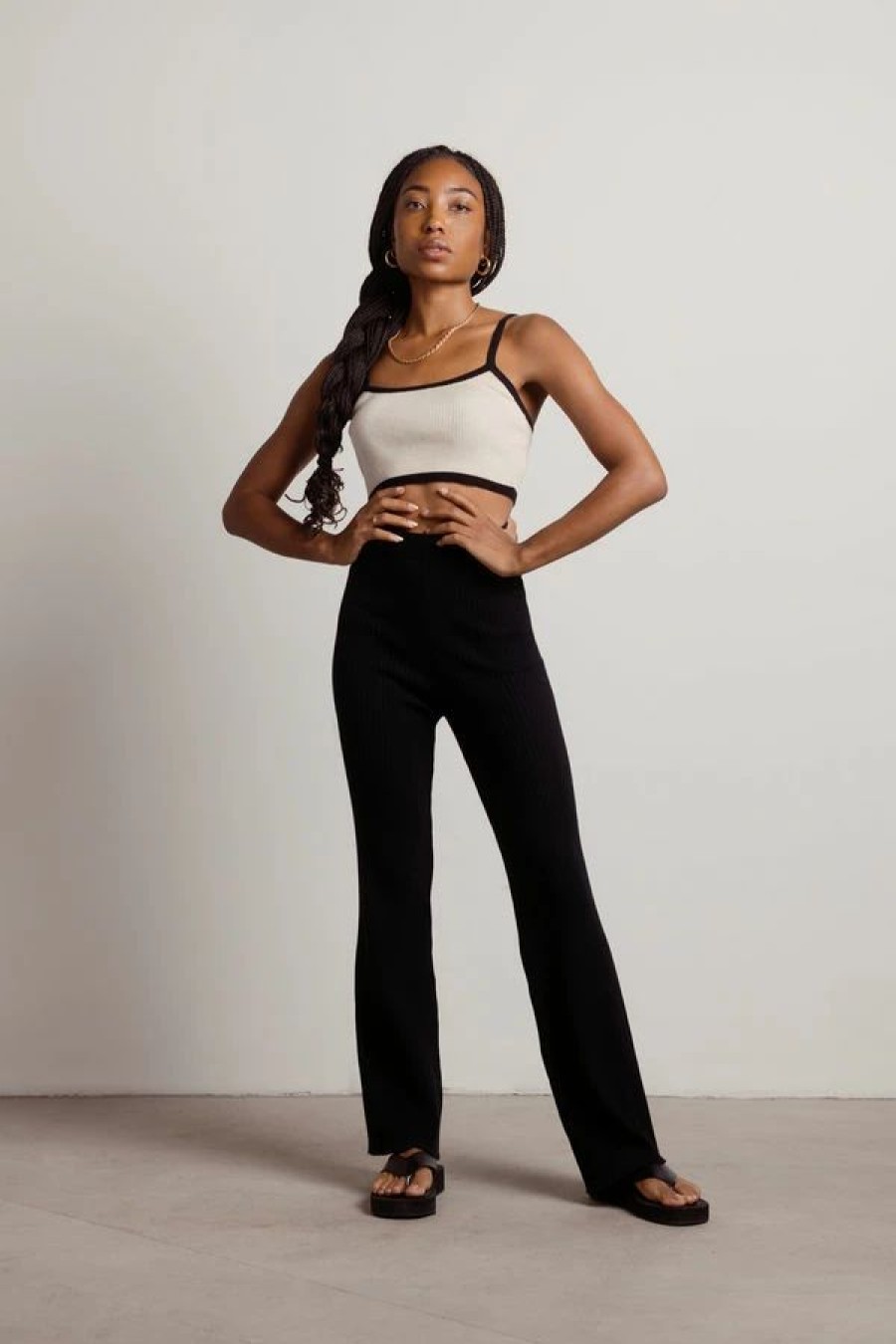 * Tobi Outside The Lines Taupe Black Contrast Crop Tank Top | Crop Tops