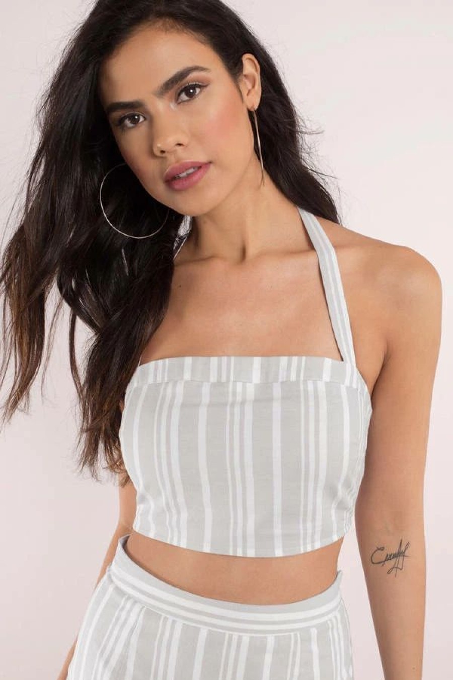 * Tobi Ellie Grey Multi Striped Crop Top | Crop Tops