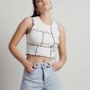 * Tobi Stop Me White Patchwork Contrast Stitch Crop Top | Crop Tops