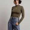 * Tobi Brooklyn Olive Side Cutout Tie Mock Neck Crop Top | Crop Tops