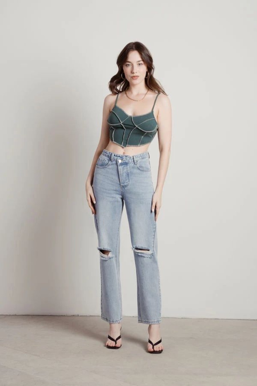 * Tobi Never Let Me Go Green Exposed Stitch Bustier Crop Top | Crop Tops