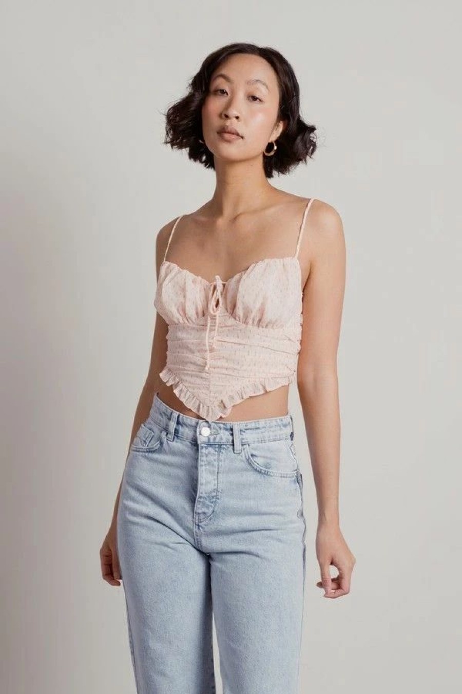 * Tobi Let Me Know Floral Off-White Handkerchief Ruched Crop Tank | Crop Tops