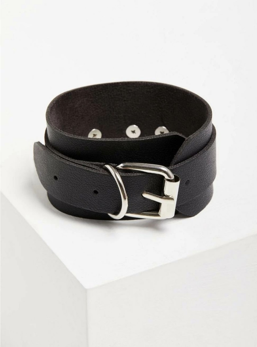 * Torrid Heart Buckle Bracelet Black Faux Leather | Jewelry