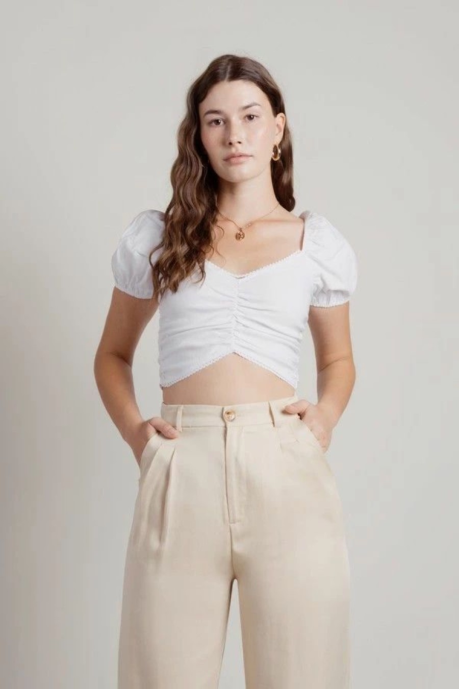 * Tobi Mystical Love Ivory Puff Sleeve Crop Top | Crop Tops