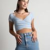 * Tobi Kacie Taupe Ribbed Surplice Crop Top | Crop Tops