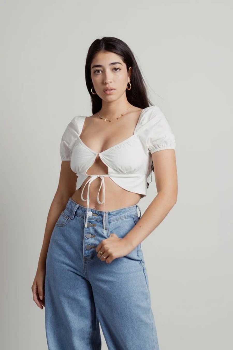 * Tobi Sip That Tea White Tie Front Split Crop Top | Crop Tops