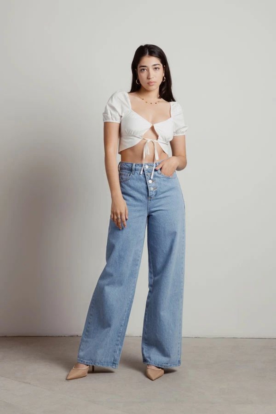 * Tobi Sip That Tea White Tie Front Split Crop Top | Crop Tops