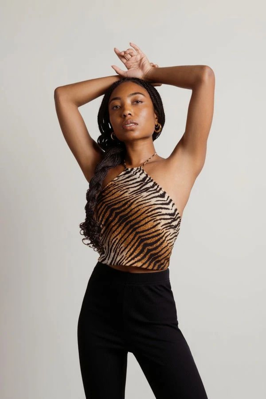 * Tobi Claws In You Brown Tiger Halter Crop Top | Crop Tops