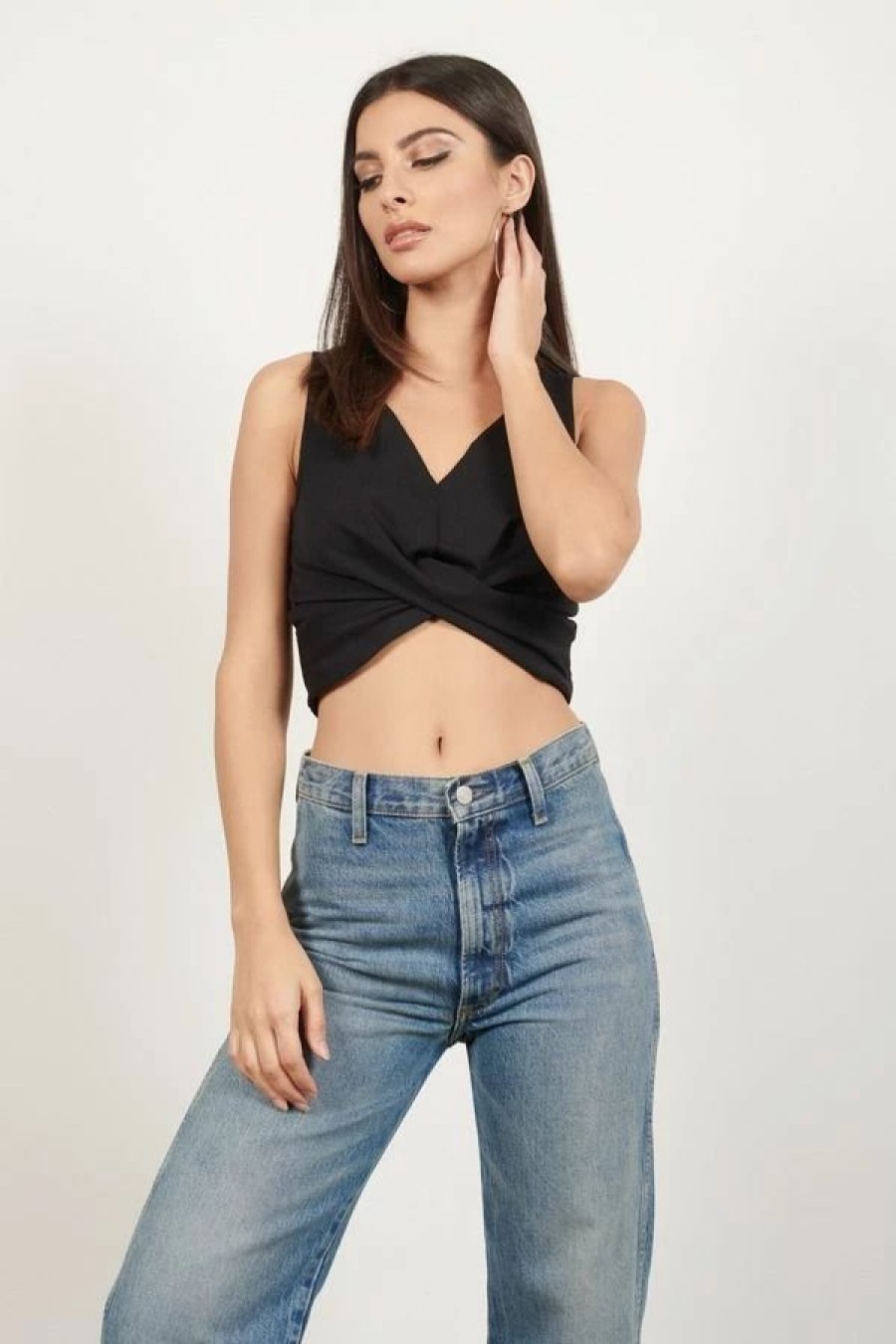 * Tobi Fold Down Black Crop Top | Crop Tops