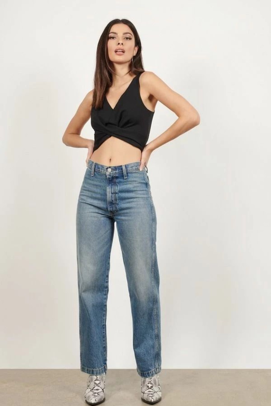 * Tobi Fold Down Black Crop Top | Crop Tops