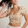 * Tobi Falling Petals Black Multi Ruched Floral Puff Sleeve Crop Top | Crop Tops