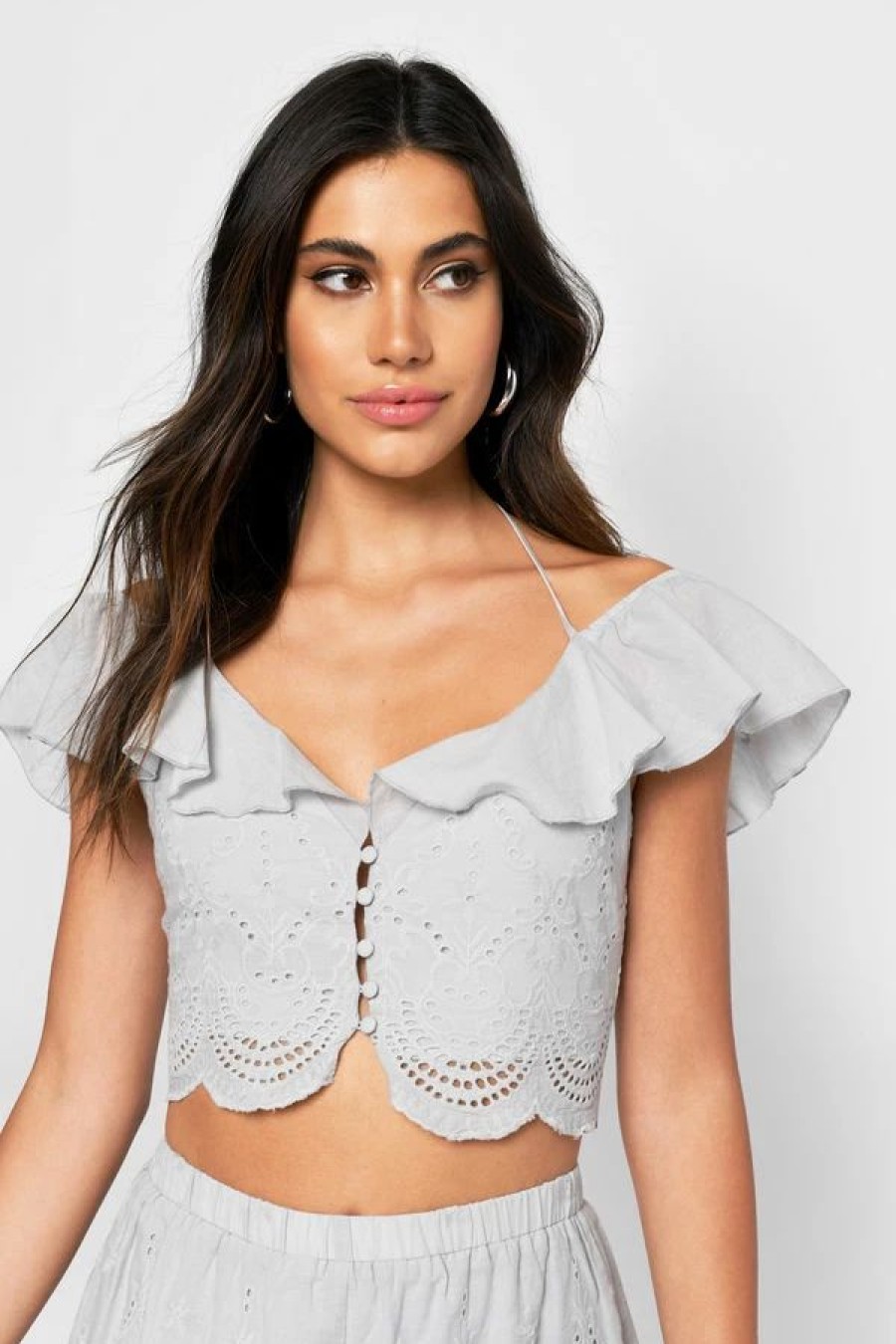 * Tobi Rita Light Blue Embroidered Crop Top | Crop Tops