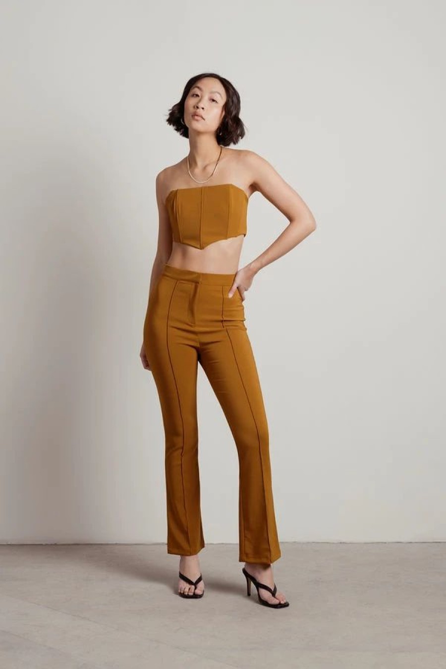 * Tobi Cassandra Copper Corset Top And Flare Pants Set | Crop Tops