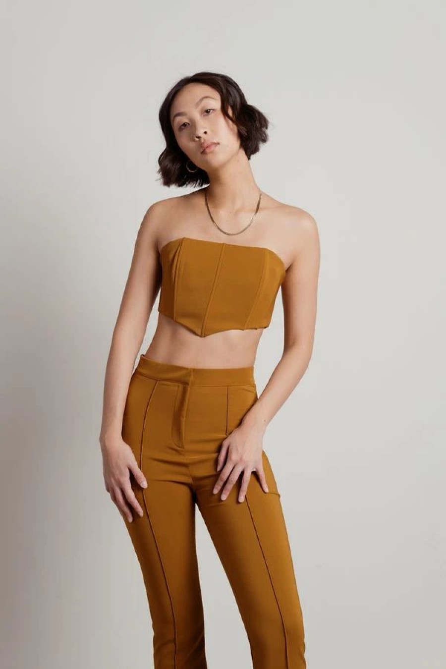 * Tobi Cassandra Copper Corset Top And Flare Pants Set | Crop Tops