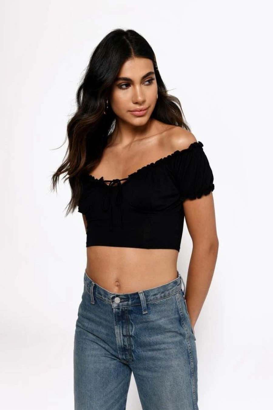 * Tobi Delena Black Off Shoulder Crop Top | Crop Tops