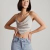 * Tobi Feel Enough Sand Satin Cowl Neck Handkerchief Crop Top | Crop Tops