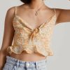 * Tobi Get With It Yellow Floral Front Tie Crop Tank Top | Crop Tops