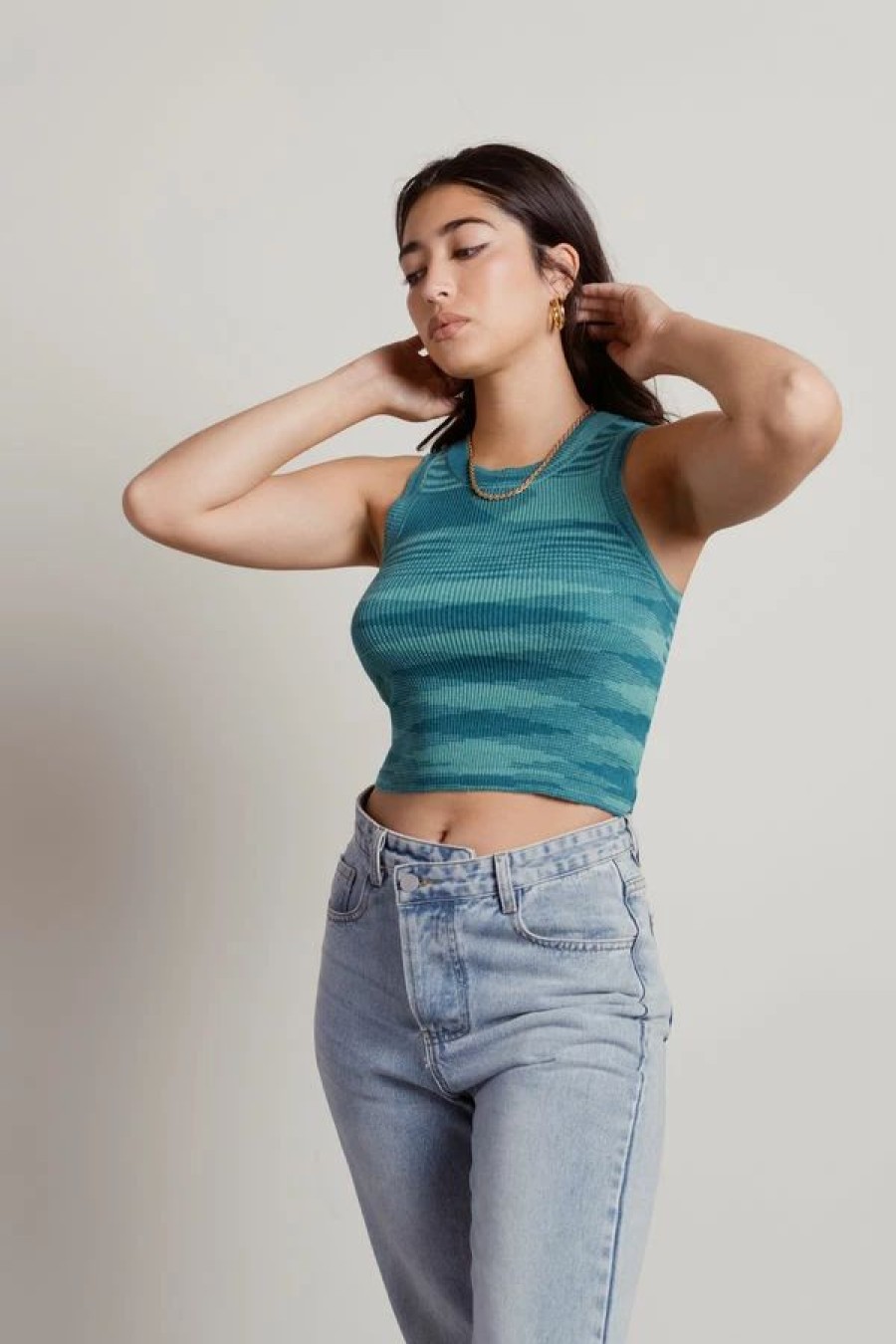 * Tobi Spacey Green Knit Sweater Crop Tank Top | Crop Tops