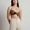 * Tobi Kickin Back Light Olive Linen Halter Tie Front Crop Top | Crop Tops