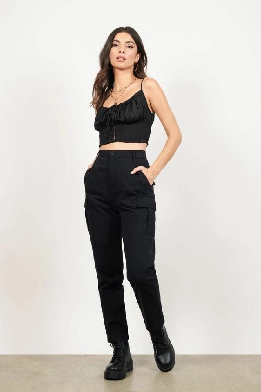 * Tobi Best Regards Black Ruched Satin Crop Top | Crop Tops