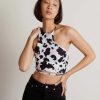 * Tobi Herd Ya Black & White Cow Asymmetrical Halter Crop Top | Crop Tops